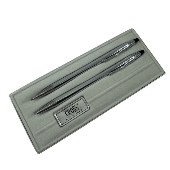 Cross Chrome Ball Point Pen & Pencil Set 3501 Vintage 1980s in Original Box - Picture 2 of 6